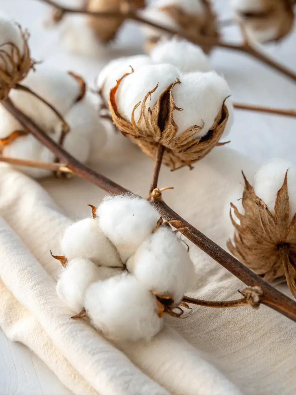 Close-up shot of organic cotton fibers being spun into yarn, highlighting the natural texture and eco-friendly process used by AREMEADOW.